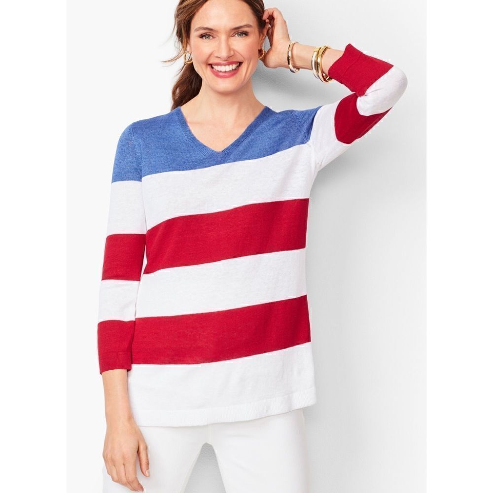 Talbots FLAG STRIPE LINEN SWEATER
